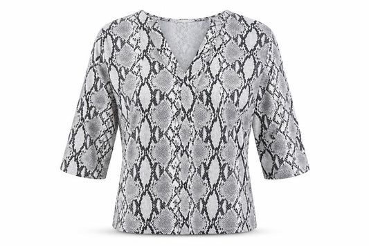 New Look Womens Grey Animal Print Polyester Tunic Blouse Size 10 V-Neck