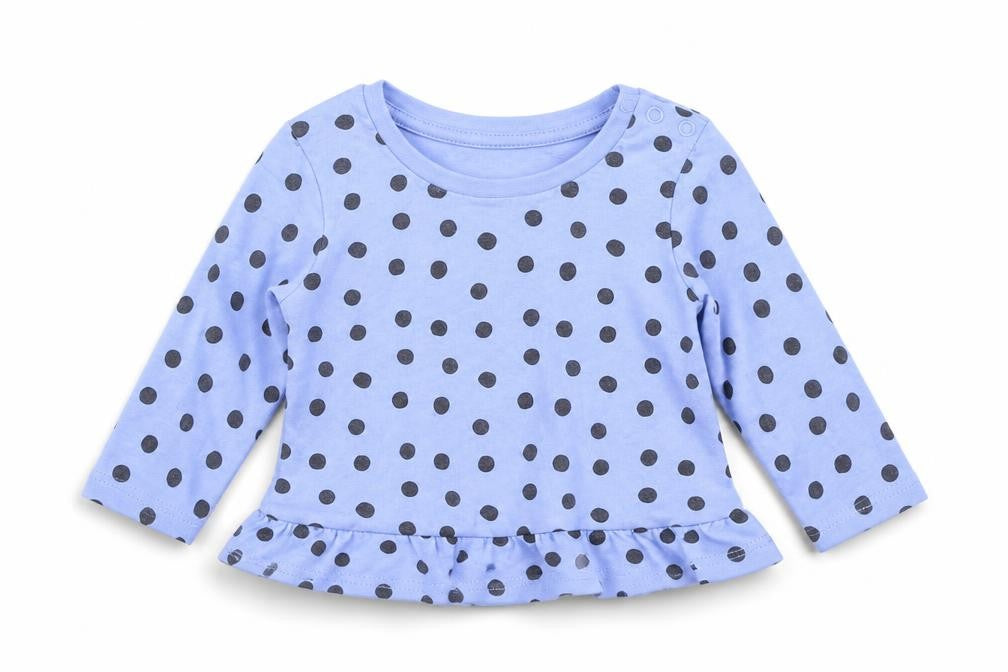 Primark Baby Blue Polka Dot Cotton Pullover T-Shirt Size 3-6 Months Crew Neck