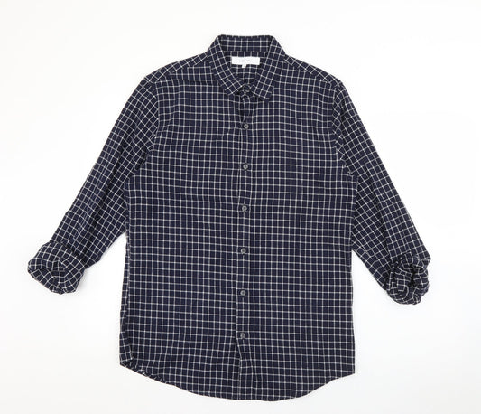 Nigel Hall Mens Blue Plaid Cotton  Button-Up Size M Collared Button