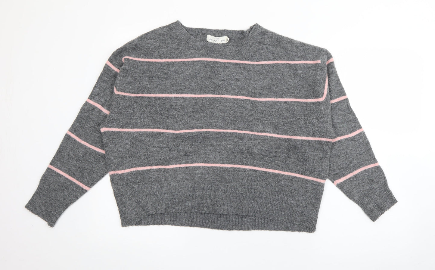 H&M Womens Grey Crew Neck Striped Polyester Pullover Jumper Size S
