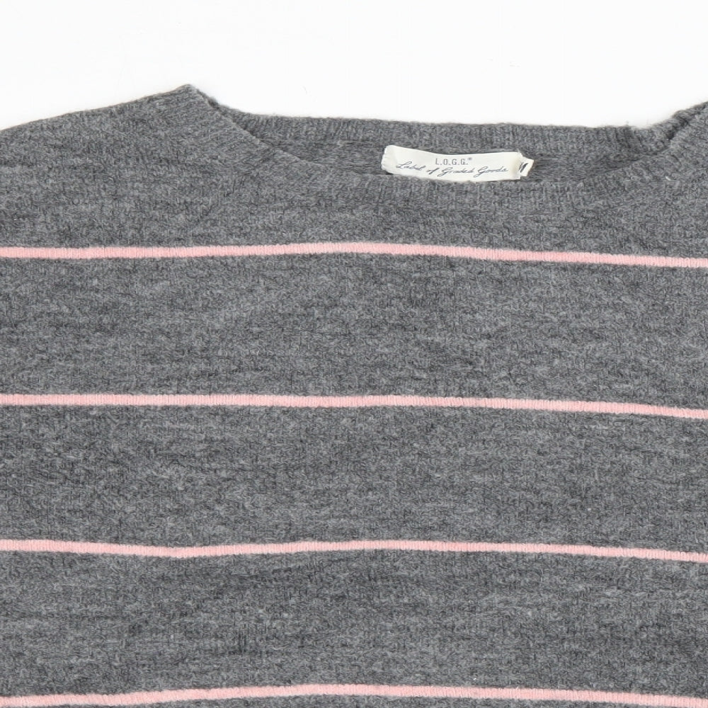 H&M Womens Grey Crew Neck Striped Polyester Pullover Jumper Size S