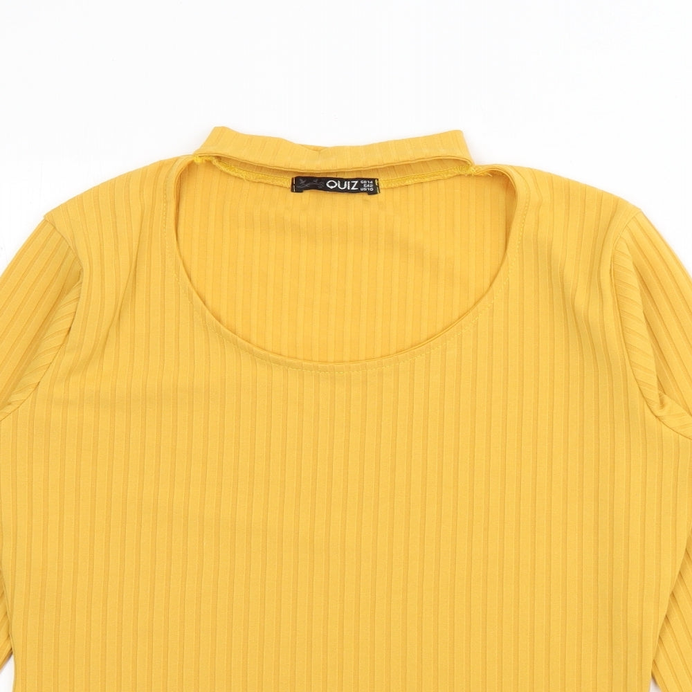 Quiz Womens Yellow Crew Neck  Polyester Pullover Jumper Size 14