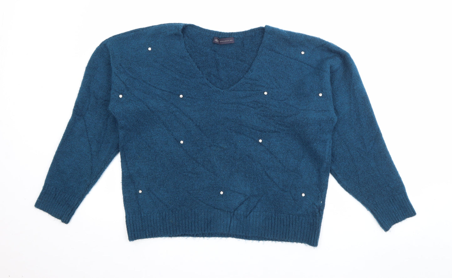 Marks and Spencer Womens Blue V-Neck  Acrylic Pullover Jumper Size 12