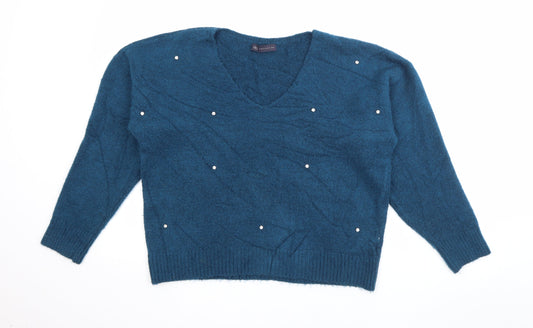 Marks and Spencer Womens Blue V-Neck  Acrylic Pullover Jumper Size 12