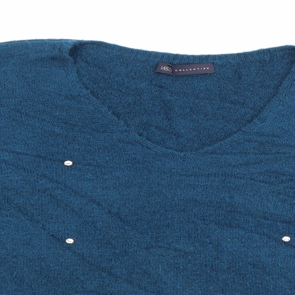 Marks and Spencer Womens Blue V-Neck  Acrylic Pullover Jumper Size 12