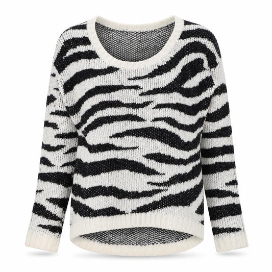 Tu Womens Ivory Round Neck Animal Print Acrylic Pullover Jumper Size 14