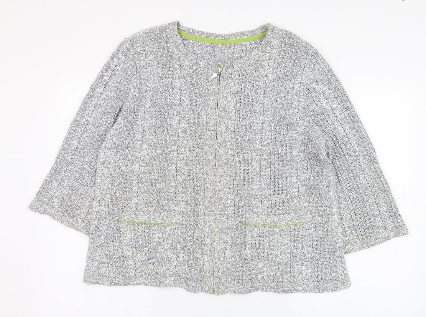 Marks and Spencer Womens Grey Square Neck  Acrylic Full Zip Jumper Size XL