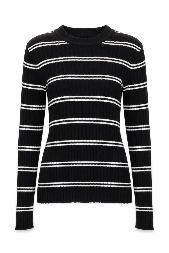 H&M Womens Black Round Neck Striped Acrylic Pullover Jumper Size S