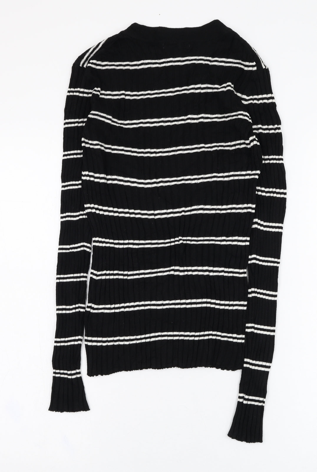 H&M Womens Black Round Neck Striped Acrylic Pullover Jumper Size S