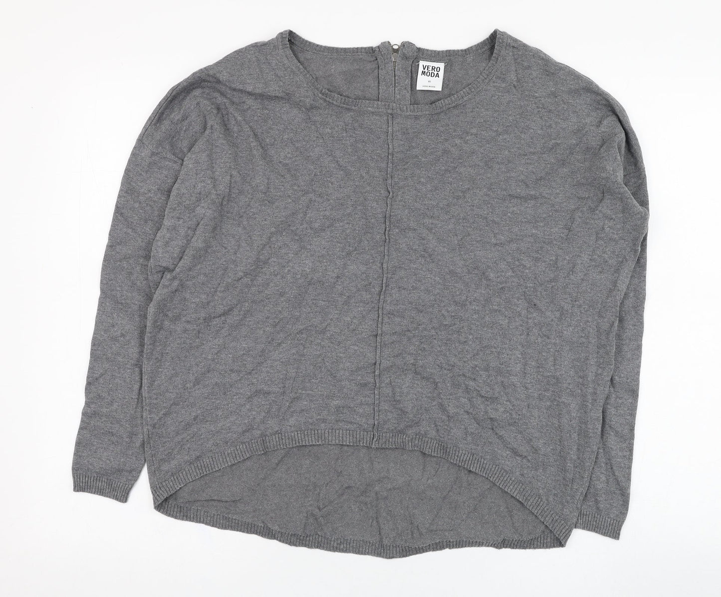 Vera Moda Womens Grey Round Neck  Cotton Pullover Jumper Size XS