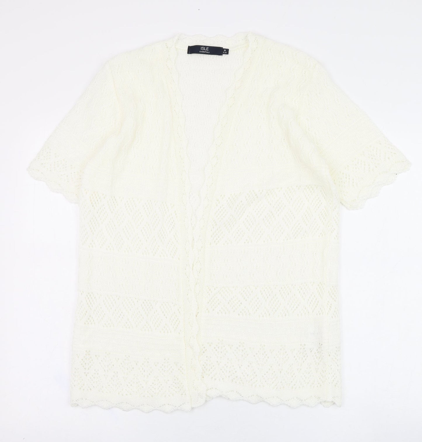 Isle Womens Ivory Square Neck  Acrylic Cardigan Jumper Size 14