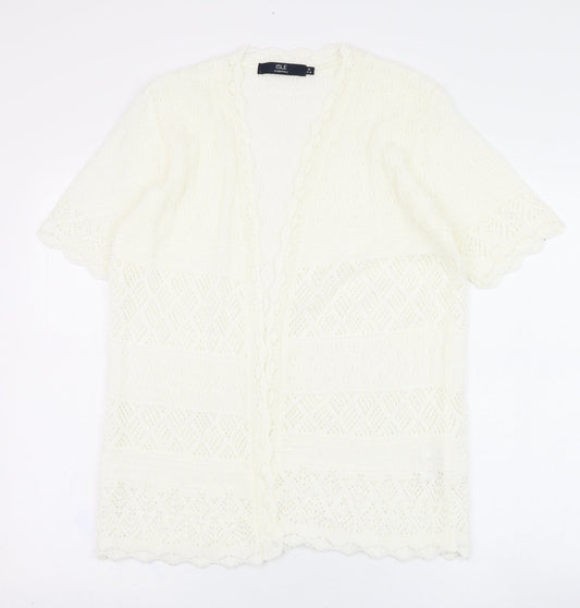 Isle Womens Ivory Square Neck  Acrylic Cardigan Jumper Size 14