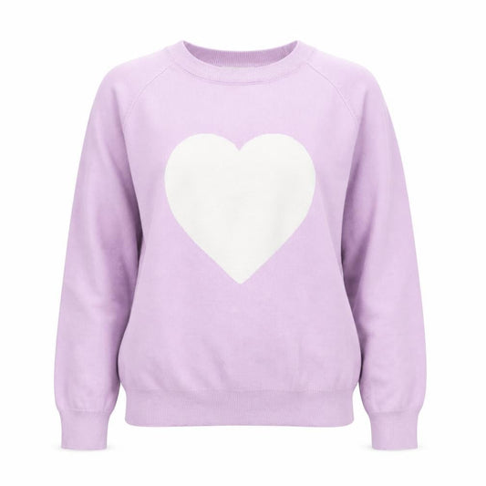 Apricot Womens Purple Crew Neck  Cotton Pullover Jumper Size S   - Love Heart