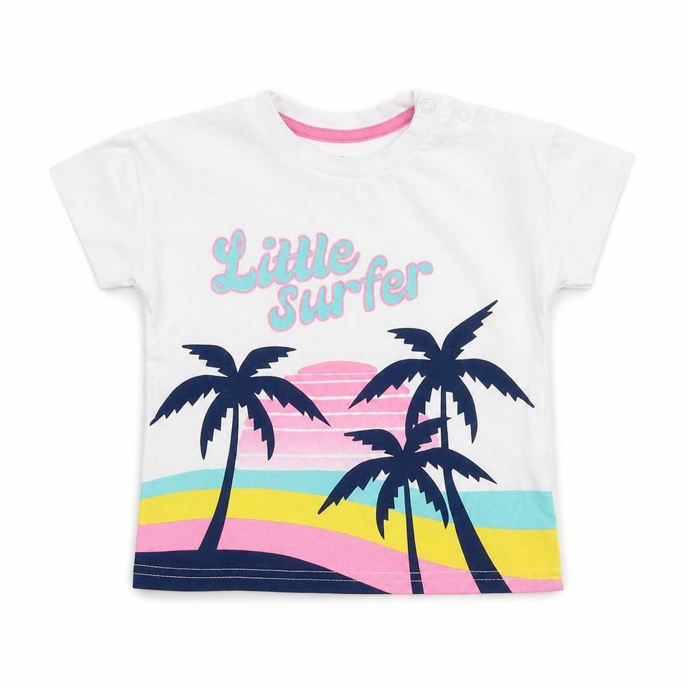 F&F Girls White  100% Cotton Basic T-Shirt Size 9-12 Months Crew Neck Pullover - Little Surfer