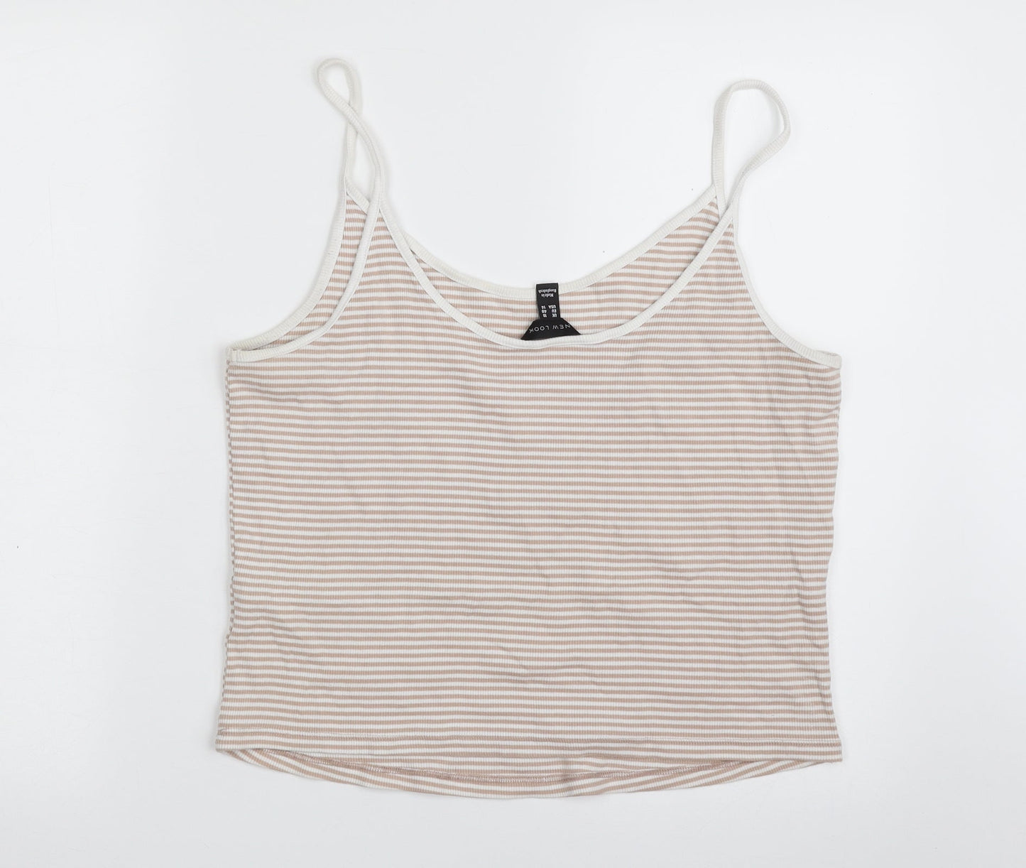 New Look Womens Beige Striped Cotton Camisole Tank Size 18 Round Neck - Cropped