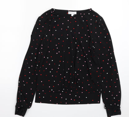 Warehouse Womens Black Polka Dot Polyester Basic Blouse Size 8 Crew Neck