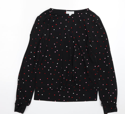 Warehouse Womens Black Polka Dot Polyester Basic Blouse Size 8 Crew Neck