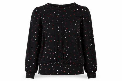 Warehouse Womens Black Polka Dot Polyester Basic Blouse Size 8 Crew Neck