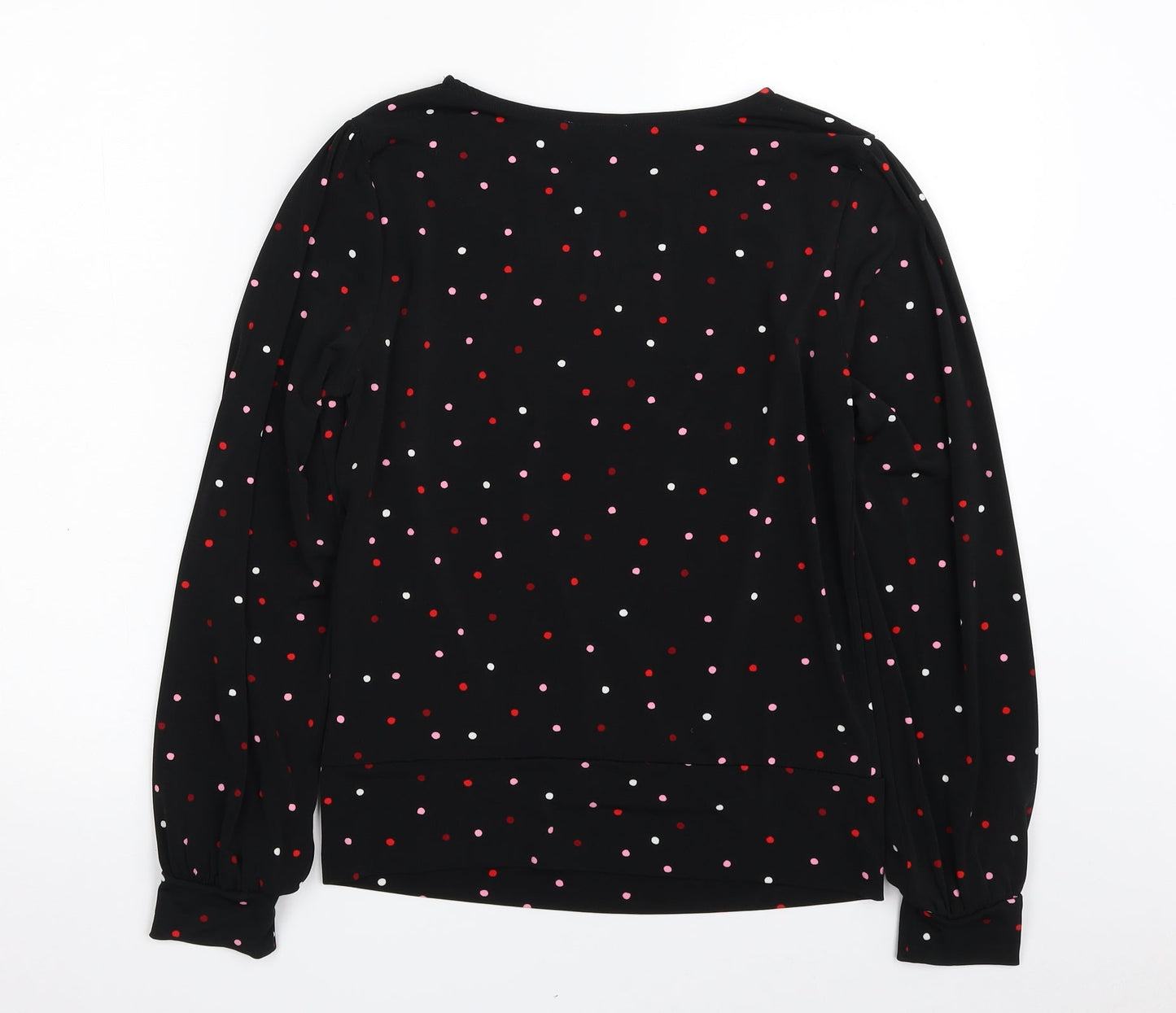 Warehouse Womens Black Polka Dot Polyester Basic Blouse Size 8 Crew Neck
