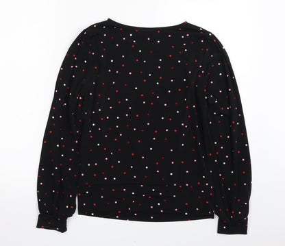 Warehouse Womens Black Polka Dot Polyester Basic Blouse Size 8 Crew Neck