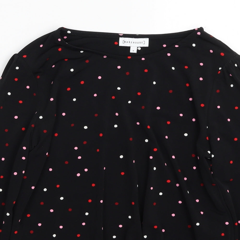 Warehouse Womens Black Polka Dot Polyester Basic Blouse Size 8 Crew Neck