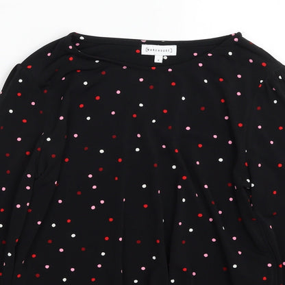 Warehouse Womens Black Polka Dot Polyester Basic Blouse Size 8 Crew Neck