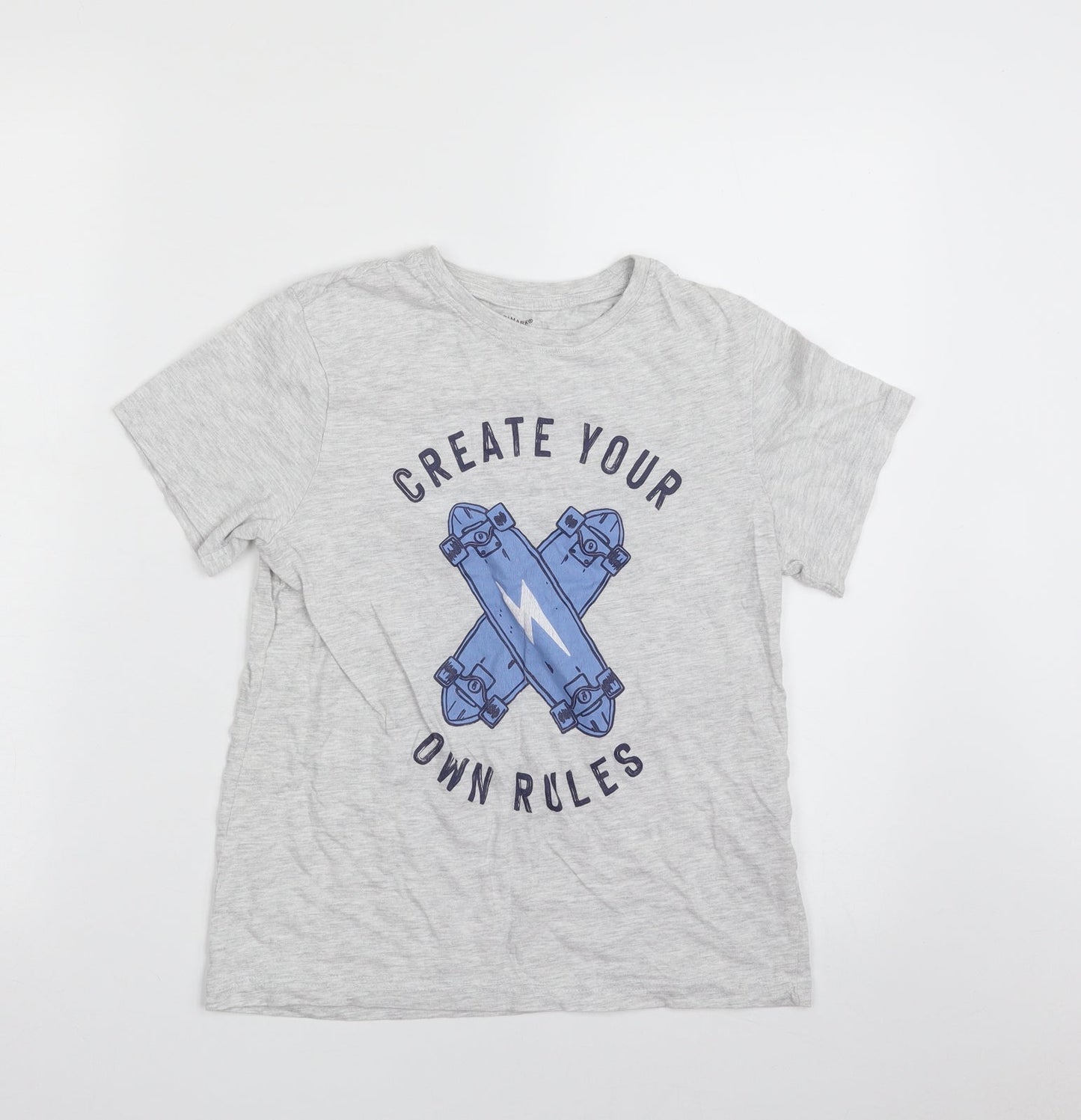 Primark Boys Grey  Cotton Basic T-Shirt Size 9-10 Years Crew Neck Pullover - Create Your Own Rules