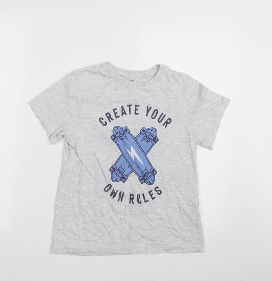 Primark Boys Grey  Cotton Basic T-Shirt Size 9-10 Years Crew Neck Pullover - Create Your Own Rules