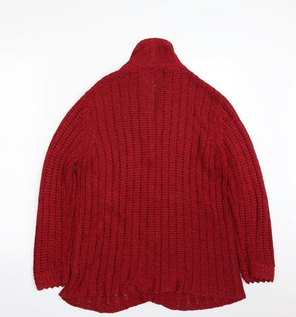Preloved Per Una Womens Red Collared  Acrylic Cardigan Jumper Size M - Back