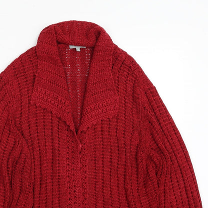 Preloved Per Una Womens Red Collared  Acrylic Cardigan Jumper Size M - Detail