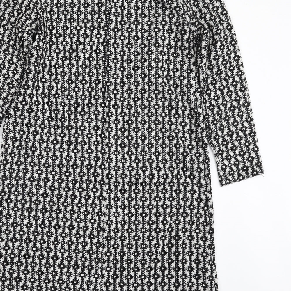 Rainbow Womens Black Geometric Polyester A-Line  Size XS  Boat Neck Pullover