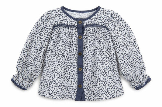 George Girls White Floral 100% Viscose Basic Button-Up Size 2-3 Years Round Neck Button