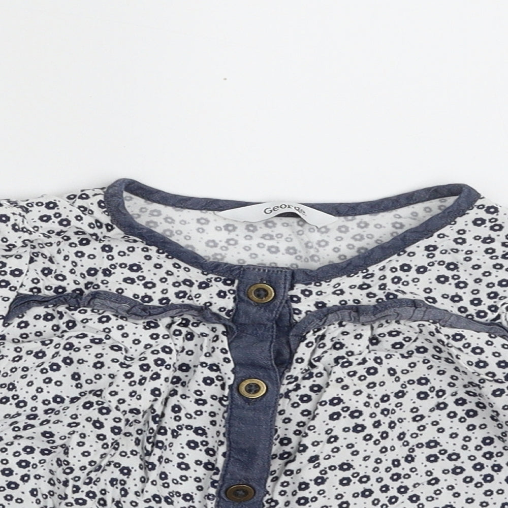 George Girls White Floral 100% Viscose Basic Button-Up Size 2-3 Years Round Neck Button