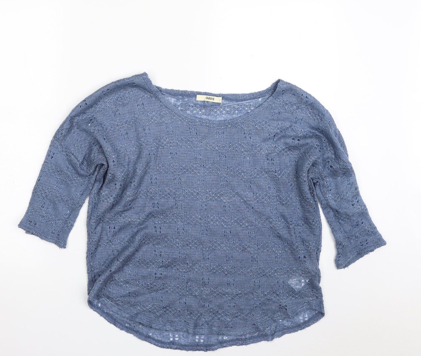Oasis Womens Blue Boat Neck  Acrylic Pullover Jumper Size S