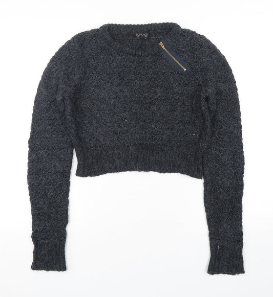 Topshop Womens Grey Round Neck  Acrylic Pullover Jumper Size 10   - Cropped
