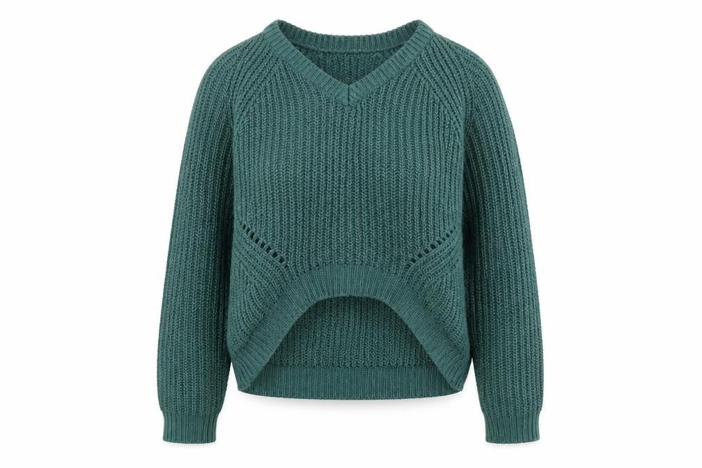 First And I Womens Green V-Neck  Acrylic Pullover Jumper Size XS