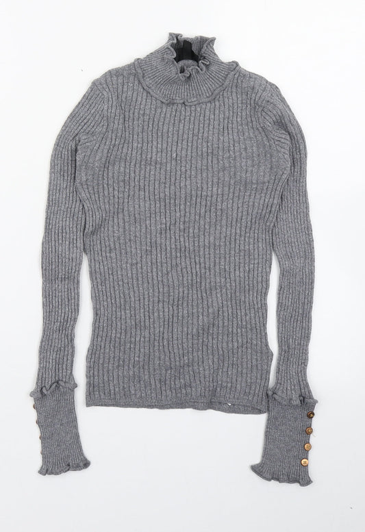 Topshop Womens Grey High Neck  Viscose Pullover Jumper Size 8