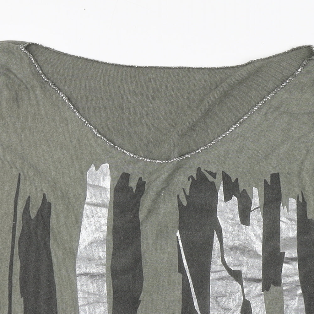 Preworn Womens Green  Viscose Basic T-Shirt Size 8 Boat Neck