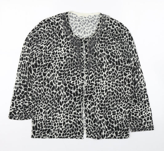 Marks and Spencer Womens Black Scoop Neck Animal Print Acrylic Cardigan Jumper Size 14
