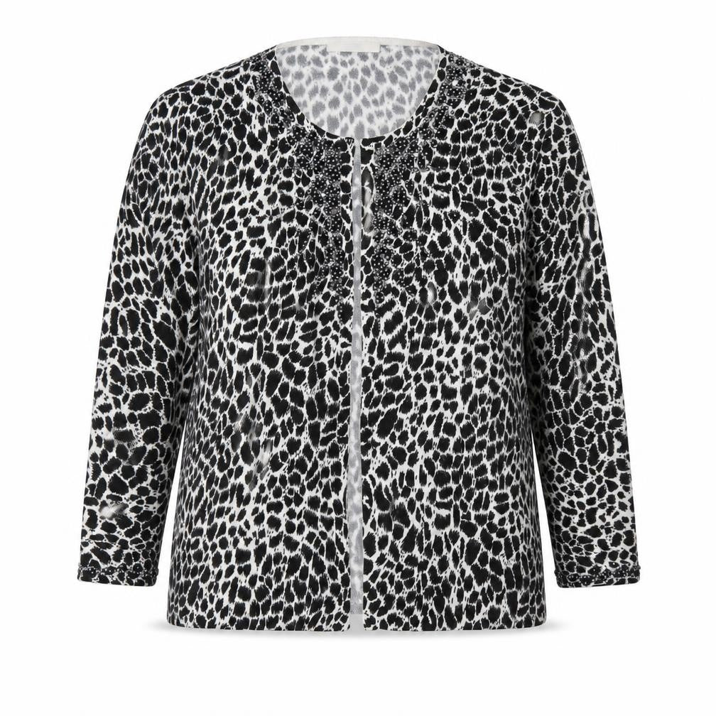 Marks & Spencer Womens Black Scoop Neck Animal Print Acrylic Cardigan Jumper Size 14
