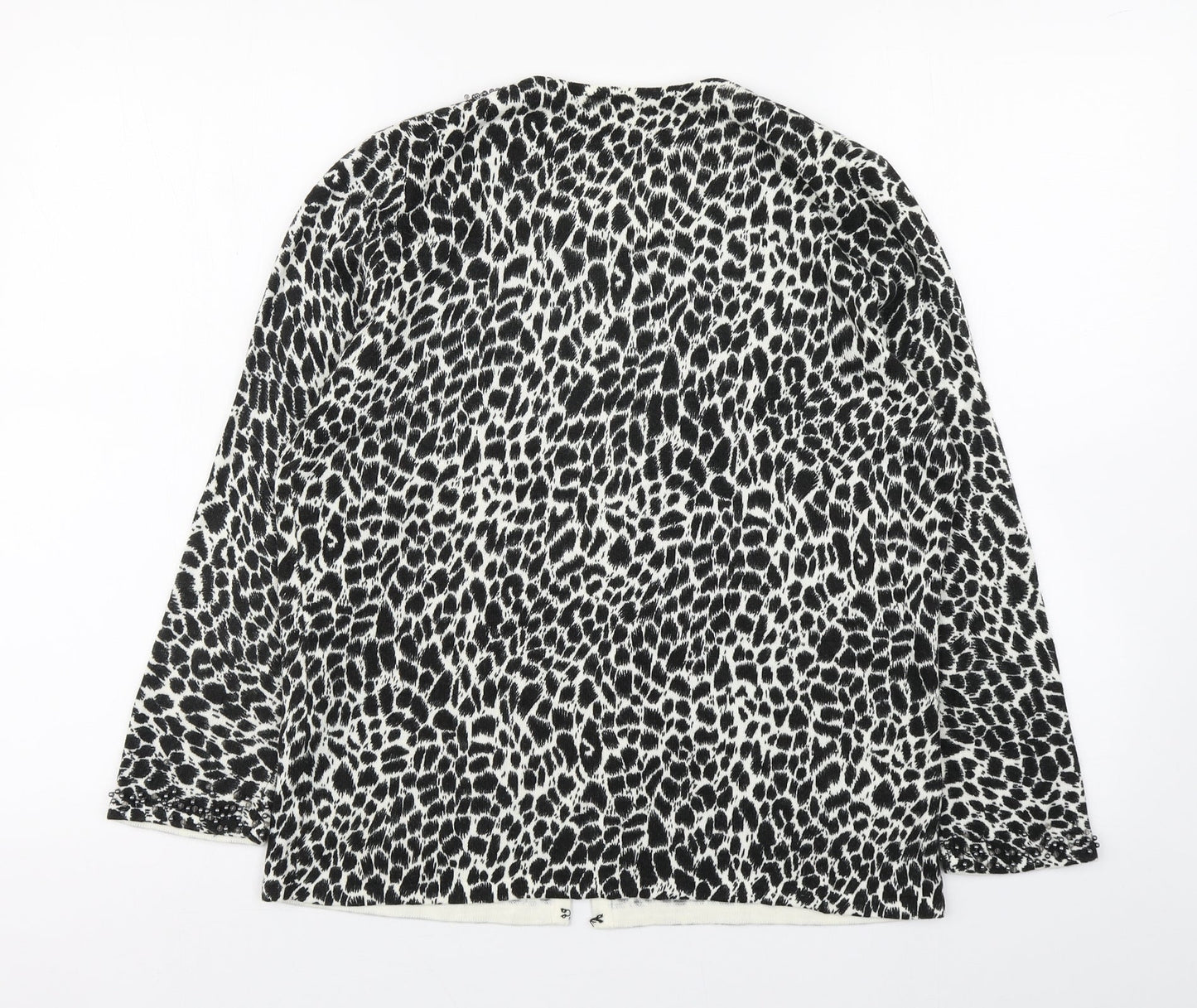 Marks and Spencer Womens Black Scoop Neck Animal Print Acrylic Cardigan Jumper Size 14