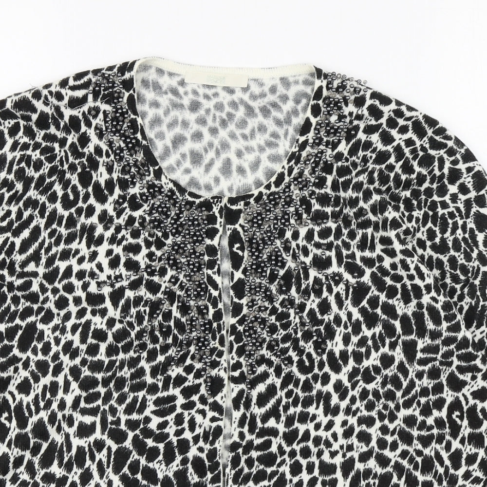 Marks and Spencer Womens Black Scoop Neck Animal Print Acrylic Cardigan Jumper Size 14
