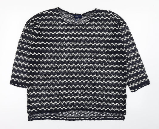 NEXT Womens Blue Boat Neck Striped Polyester Pullover Jumper Size 14