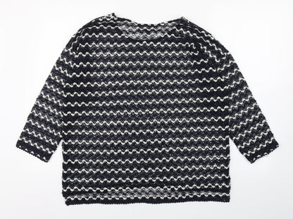 Next Womens Blue Boat Neck Striped Polyester Pullover Jumper Size 14