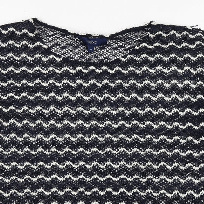 Next Womens Blue Boat Neck Striped Polyester Pullover Jumper Size 14