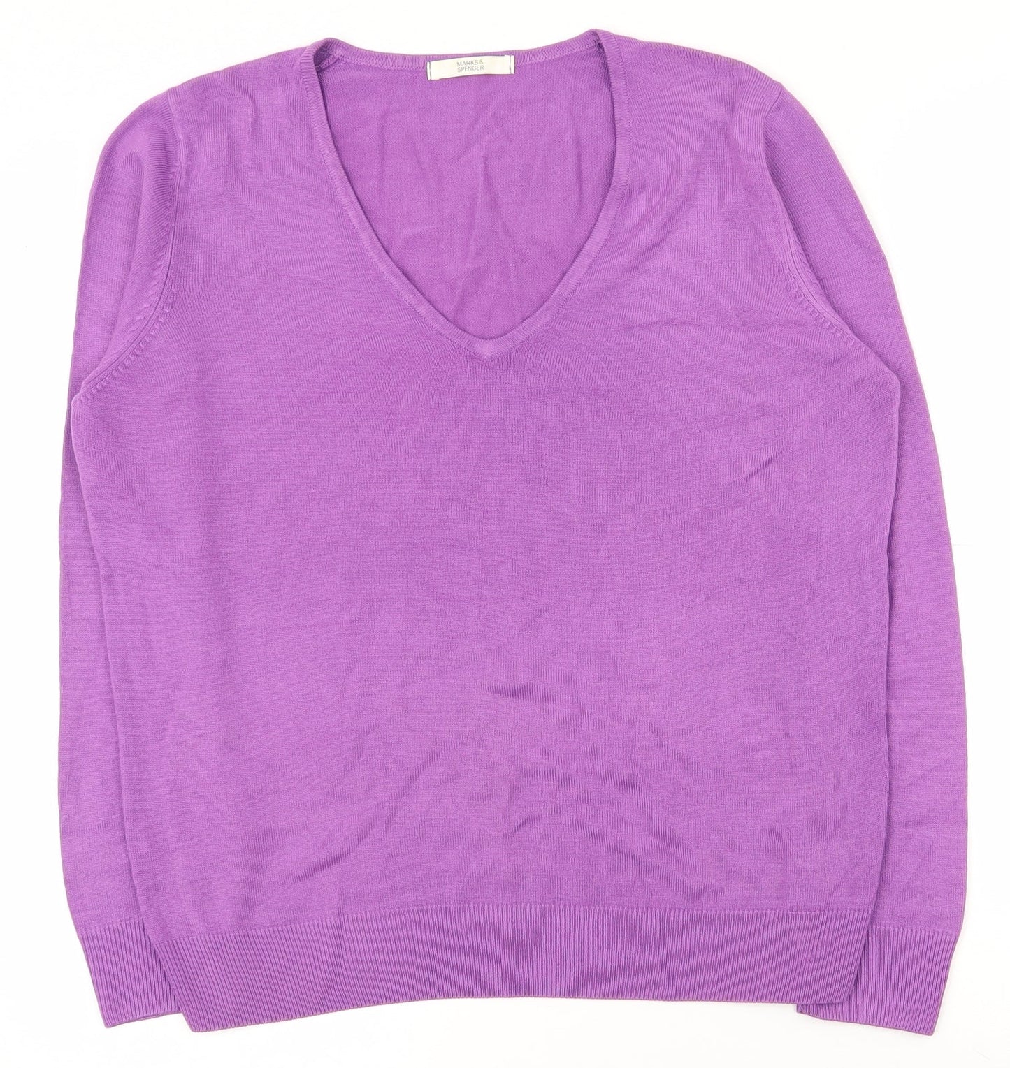 Marks and Spencer Womens Purple V-Neck  Acrylic Pullover Jumper Size 12