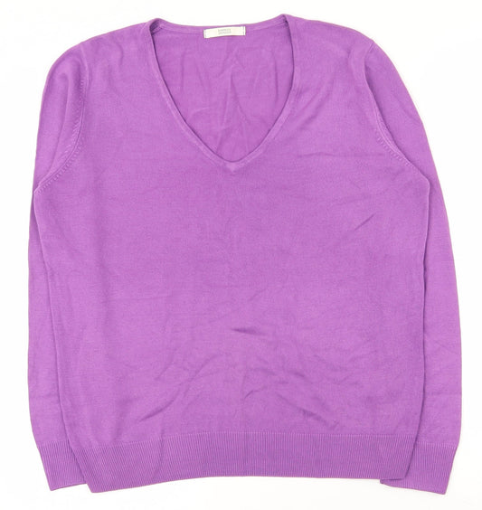 Marks and Spencer Womens Purple V-Neck  Acrylic Pullover Jumper Size 12