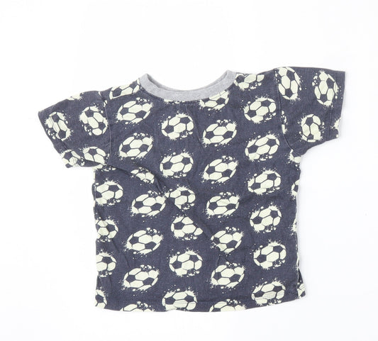 Kids Boys Blue Geometric Cotton Basic T-Shirt Size 6-7 Years Round Neck  - FOOTBALL