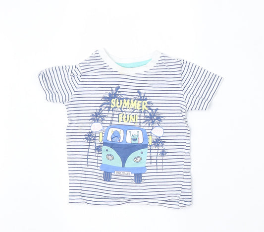 Dunnes Stores Boys Multicoloured Striped Cotton Basic T-Shirt Size 12-18 Months Round Neck