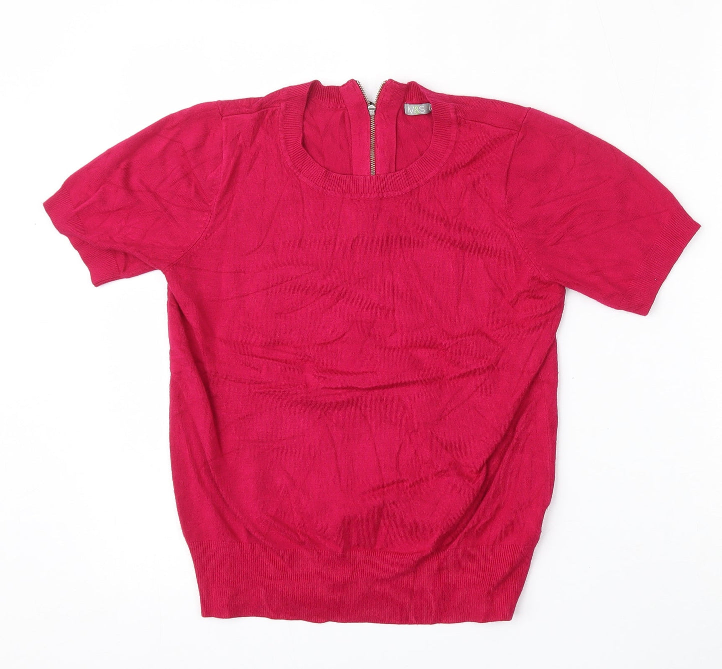 Marks and Spencer Womens Pink Round Neck  Viscose Pullover Jumper Size 8